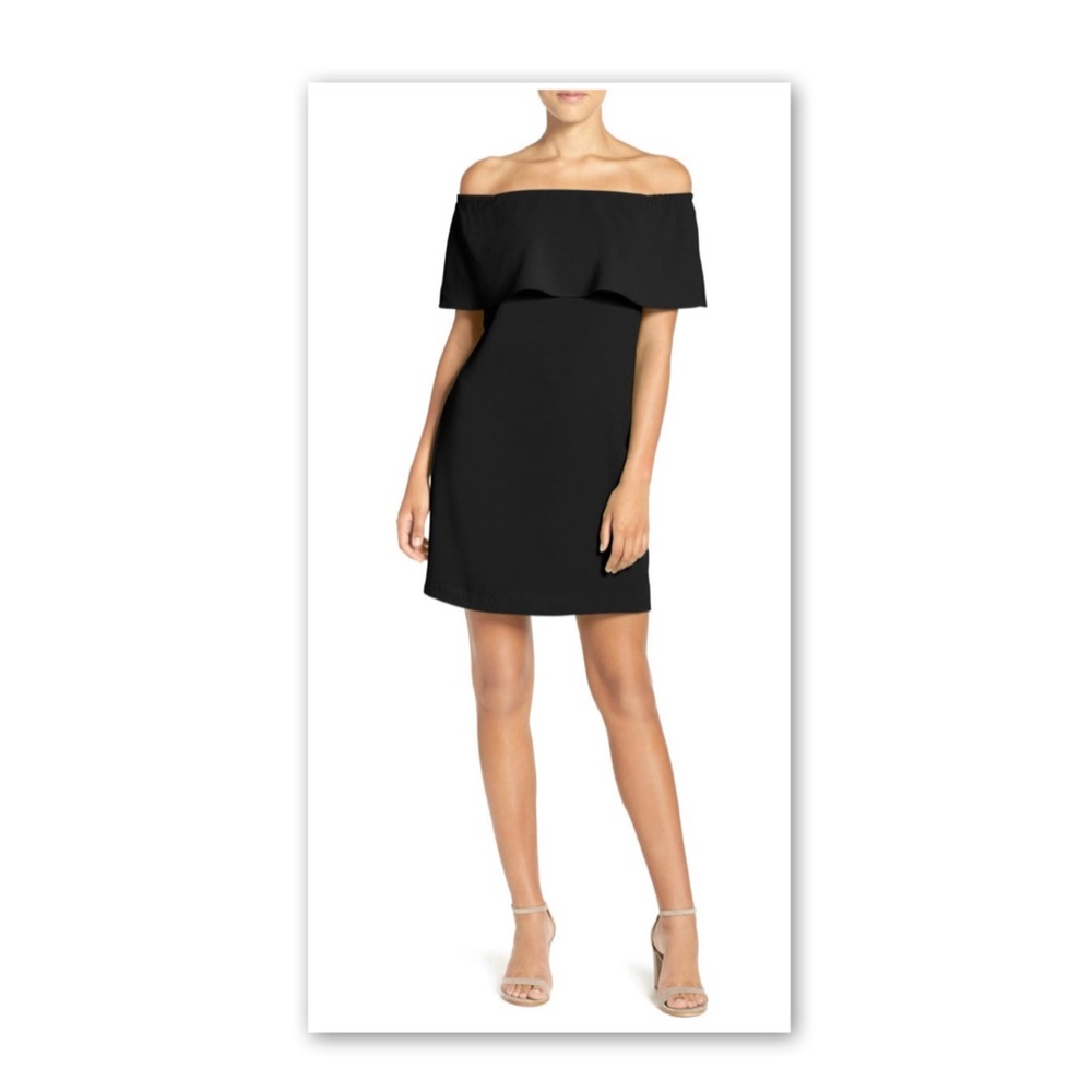 Charles Henry Off Shoulder Ruffle Black Mini Dress - Picture 1 of 7